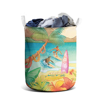 Surfing Paradise Hawaii Laundry Basket Tropical Flowers Beachy Vibes