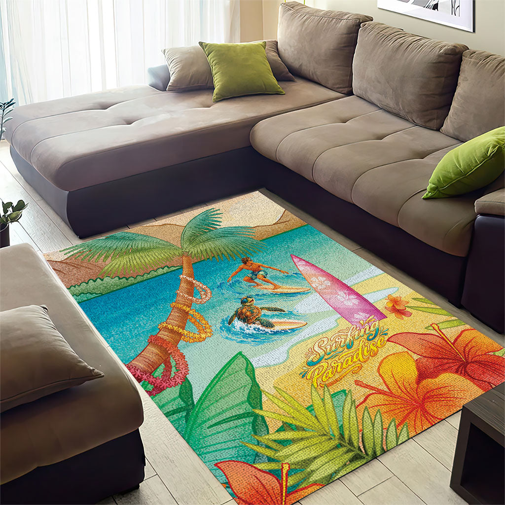 Surfing Paradise Hawaii Area Rug Tropical Flowers Beachy Vibes LT14 - Polynesian Pride