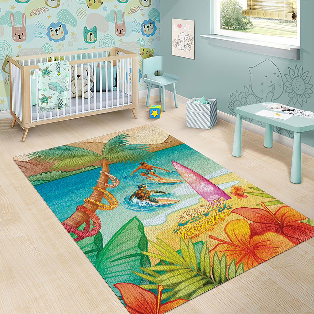 Surfing Paradise Hawaii Area Rug Tropical Flowers Beachy Vibes LT14 - Polynesian Pride