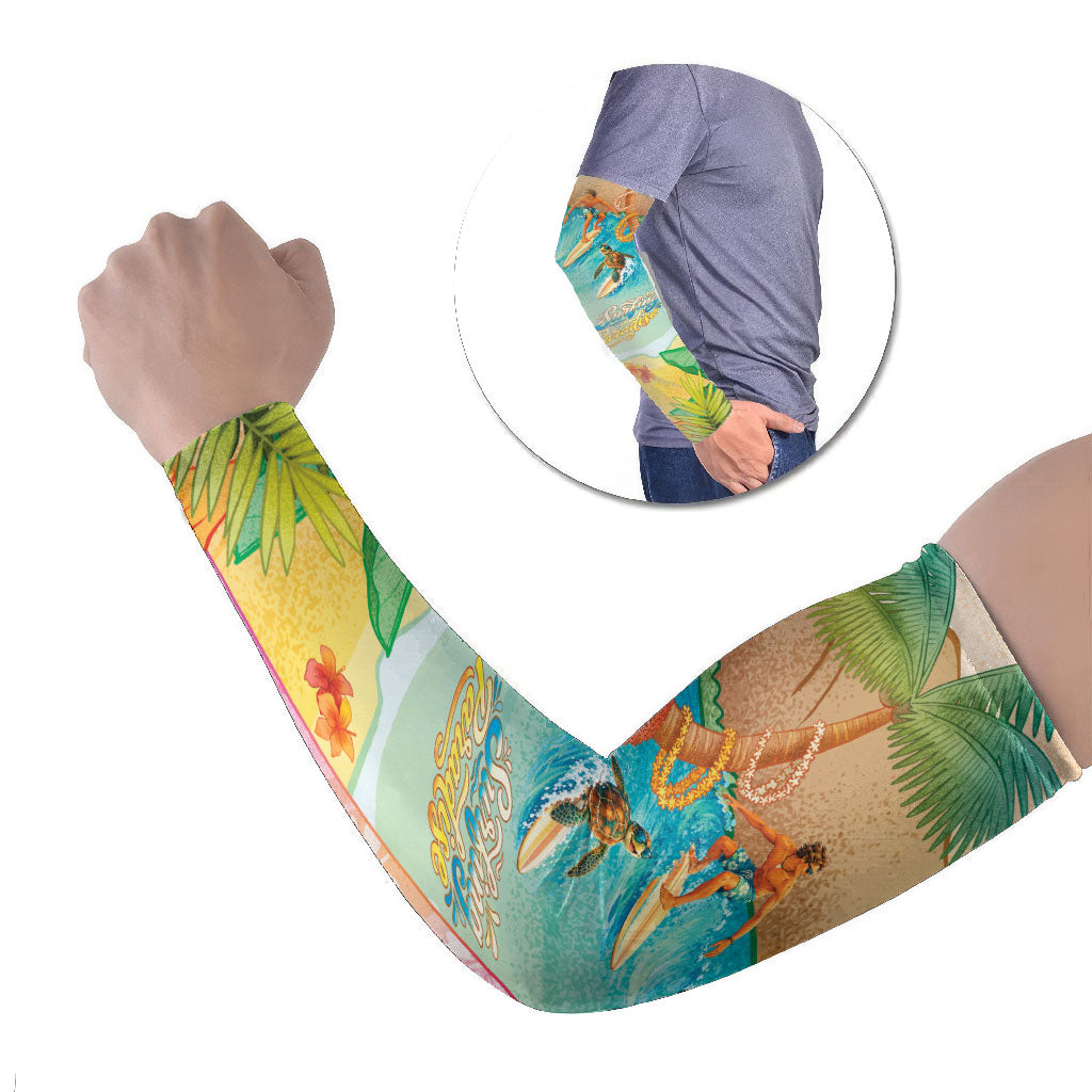 Surfing Paradise Hawaii Arm Sleeves Tropical Flowers Beachy Vibes LT14 Set of 2 Multicolor - Polynesian Pride