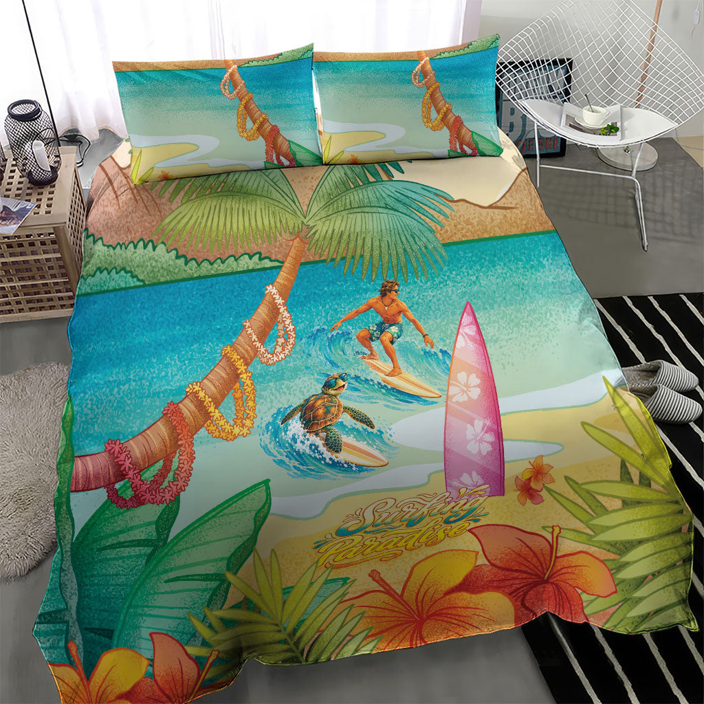 Surfing Paradise Hawaii Bedding Set Tropical Flowers Beachy Vibes LT14 - Polynesian Pride