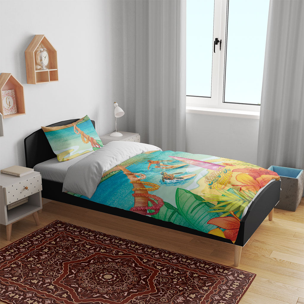 Surfing Paradise Hawaii Bedding Set Tropical Flowers Beachy Vibes LT14 - Polynesian Pride
