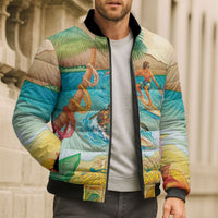 Surfing Paradise Hawaii Bomber Puffer Jacket Tropical Flowers Beachy Vibes LT14 - Polynesian Pride