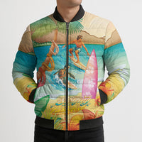 Surfing Paradise Hawaii Bomber Puffer Jacket Tropical Flowers Beachy Vibes LT14 - Polynesian Pride