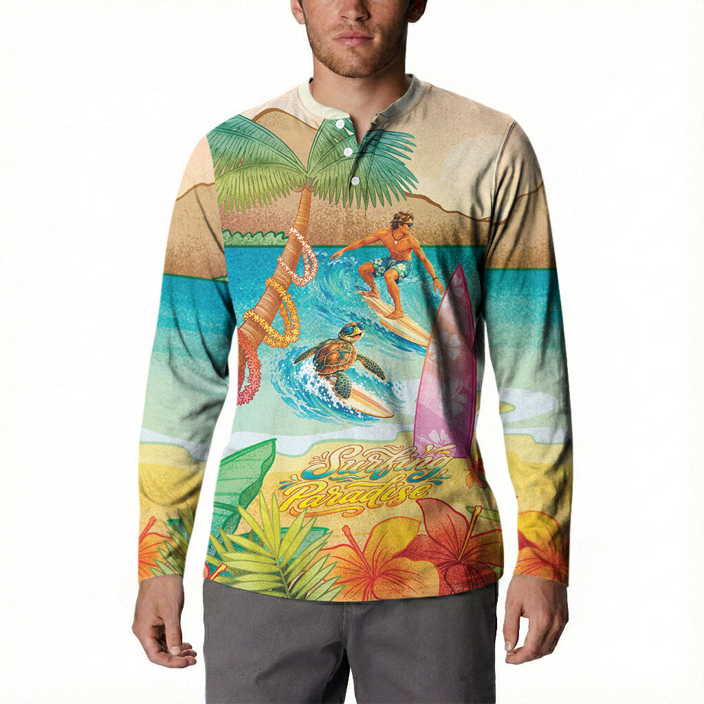 Surfing Paradise Hawaii Button Sweatshirt Tropical Flowers Beachy Vibes LT14 - Polynesian Pride