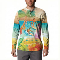 Surfing Paradise Hawaii Button Sweatshirt Tropical Flowers Beachy Vibes LT14 - Polynesian Pride