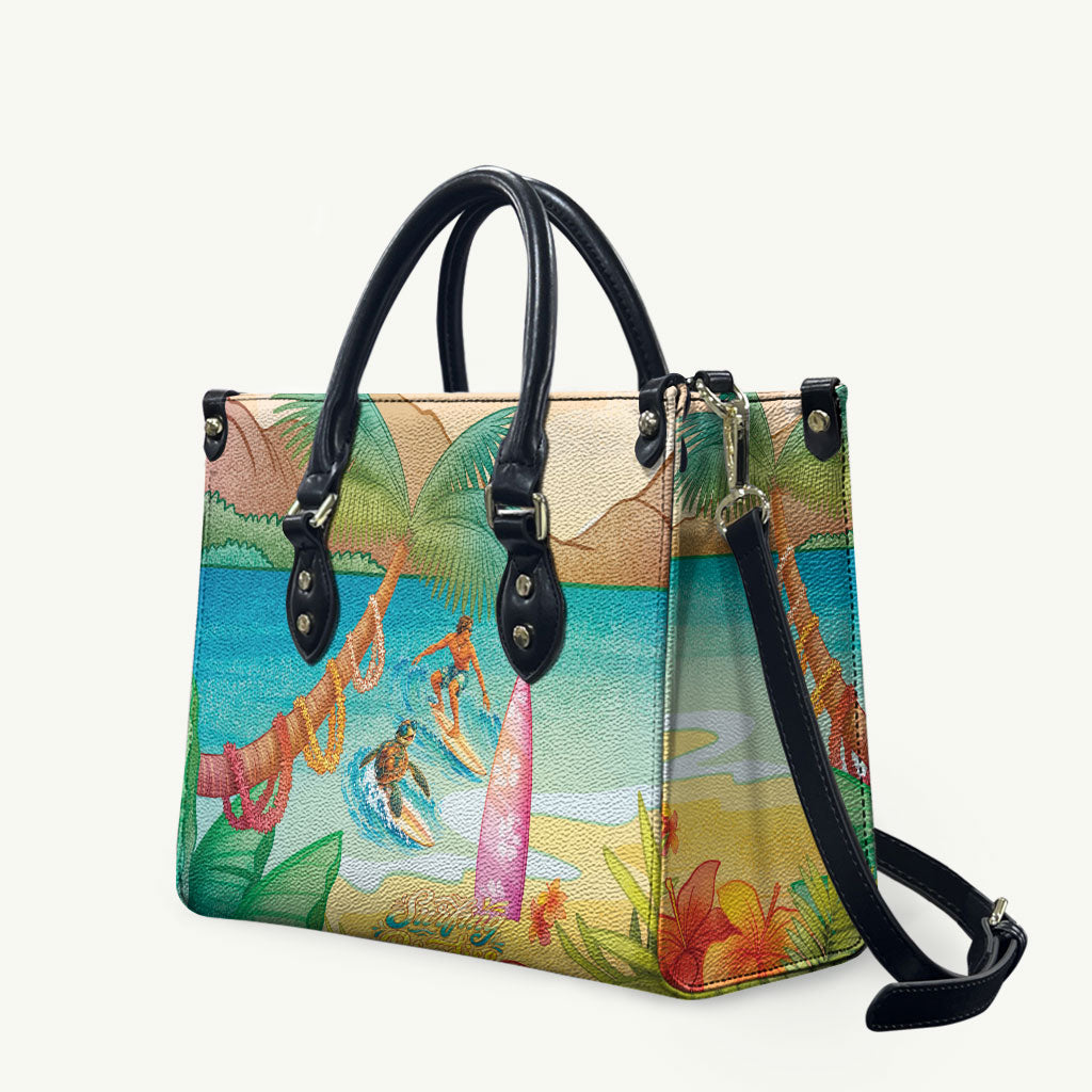 Surfing Paradise Hawaii Leather Bag Tropical Flowers Beachy Vibes LT14 Multicolor - Polynesian Pride