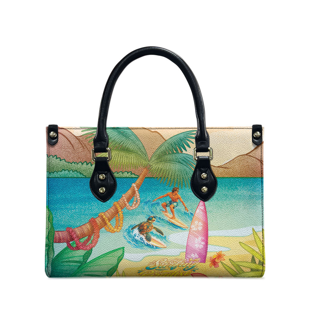 Surfing Paradise Hawaii Leather Bag Tropical Flowers Beachy Vibes LT14 - Polynesian Pride