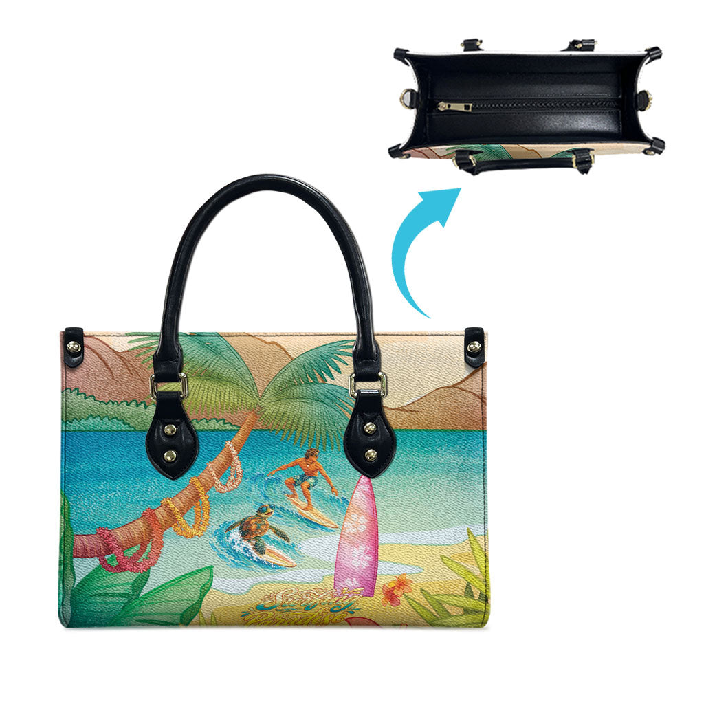Surfing Paradise Hawaii Leather Bag Tropical Flowers Beachy Vibes LT14 - Polynesian Pride