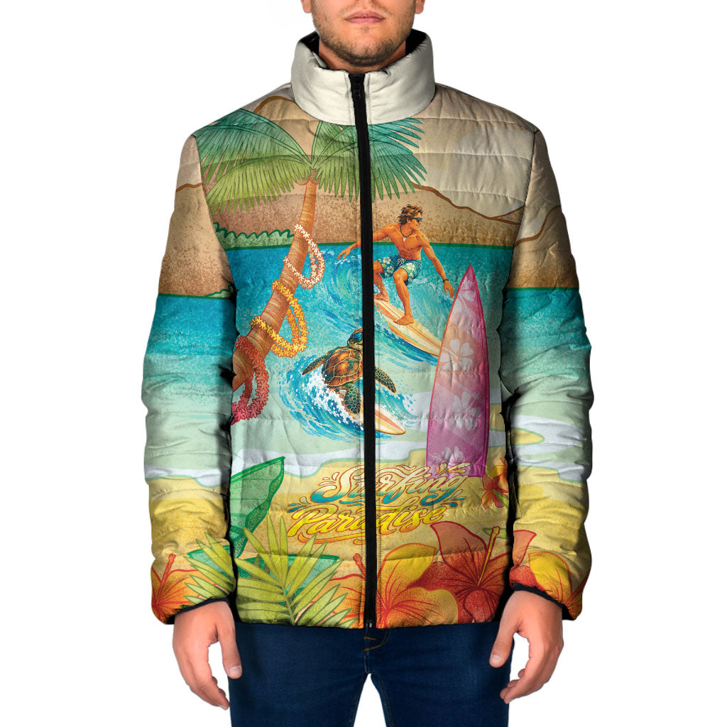 Surfing Paradise Hawaii Padded Jacket Tropical Flowers Beachy Vibes LT14 Men Multicolor - Polynesian Pride