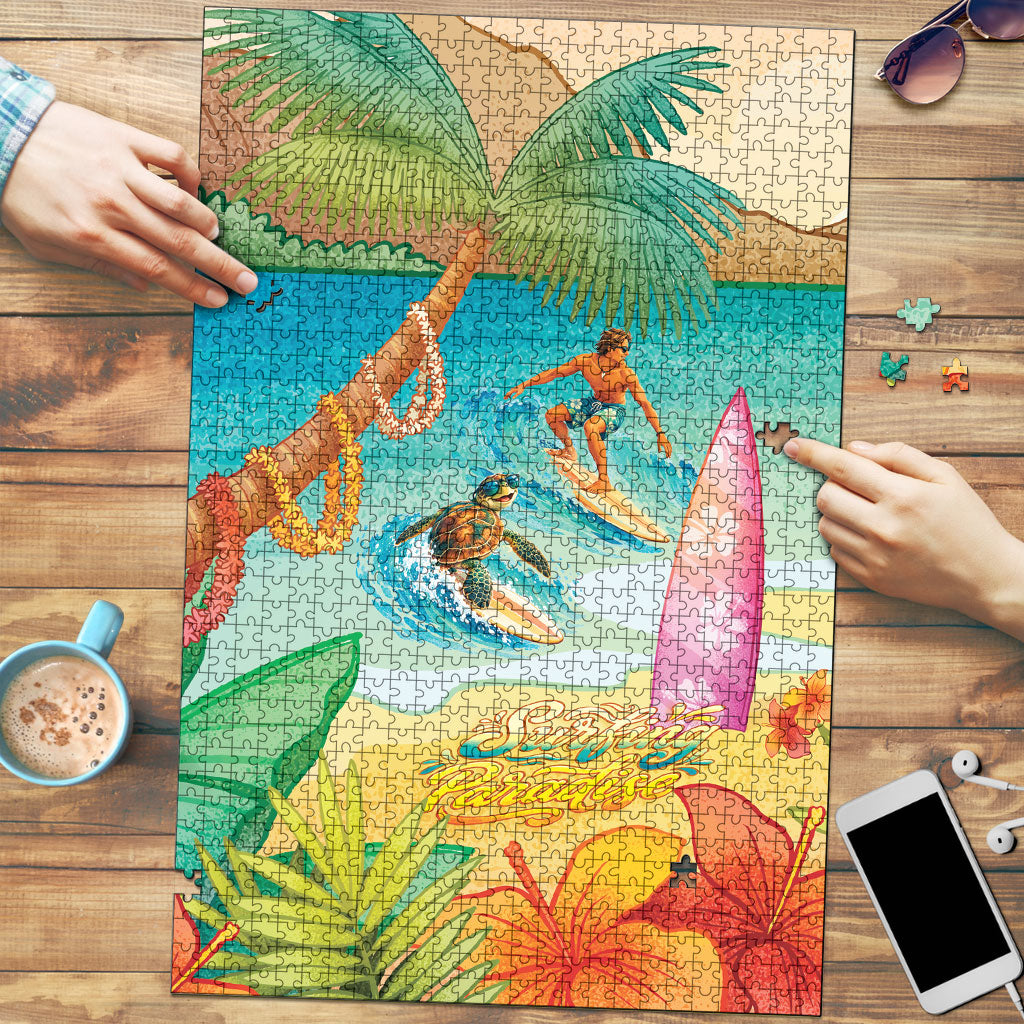 Surfing Paradise Hawaii Puzzle Tropical Flowers Beachy Vibes LT14 Multicolor - Polynesian Pride