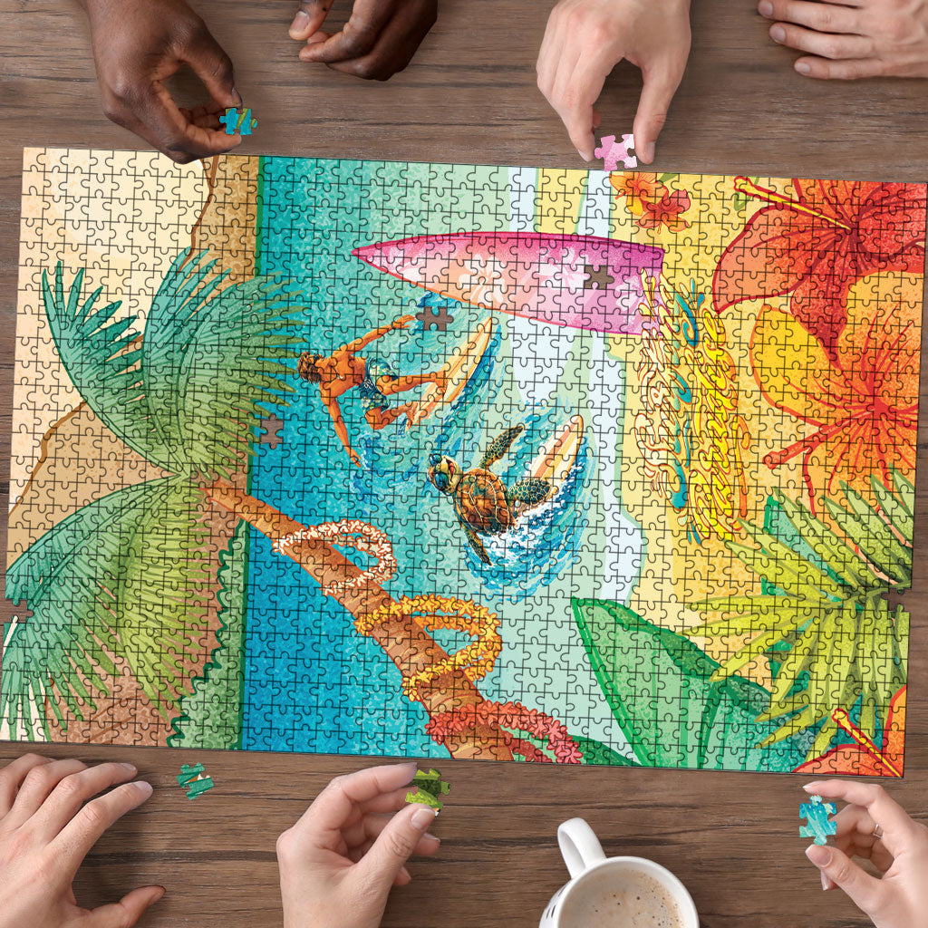 Surfing Paradise Hawaii Puzzle Tropical Flowers Beachy Vibes LT14 - Polynesian Pride