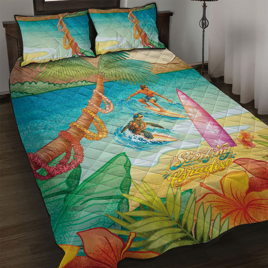 Surfing Paradise Hawaii Quilt Bed Set Tropical Flowers Beachy Vibes LT14 Multicolor - Polynesian Pride