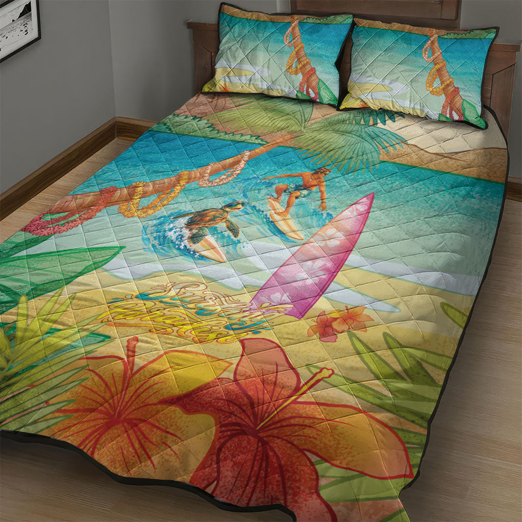 Surfing Paradise Hawaii Quilt Bed Set Tropical Flowers Beachy Vibes LT14 - Polynesian Pride