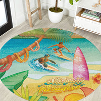 Surfing Paradise Hawaii Round Carpet Tropical Flowers Beachy Vibes LT14 Multicolor - Polynesian Pride