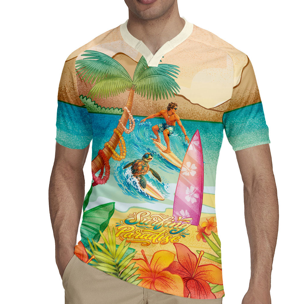 Surfing Paradise Hawaii Rugby Jersey Tropical Flowers Beachy Vibes LT14 - Polynesian Pride