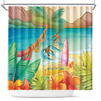 Surfing Paradise Hawaii Shower Curtain Tropical Flowers Beachy Vibes LT14 Multicolor - Polynesian Pride