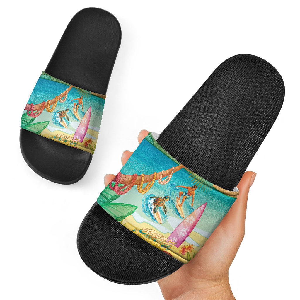 Surfing Paradise Hawaii Slide Sandals Tropical Flowers Beachy Vibes LT14 - Polynesian Pride