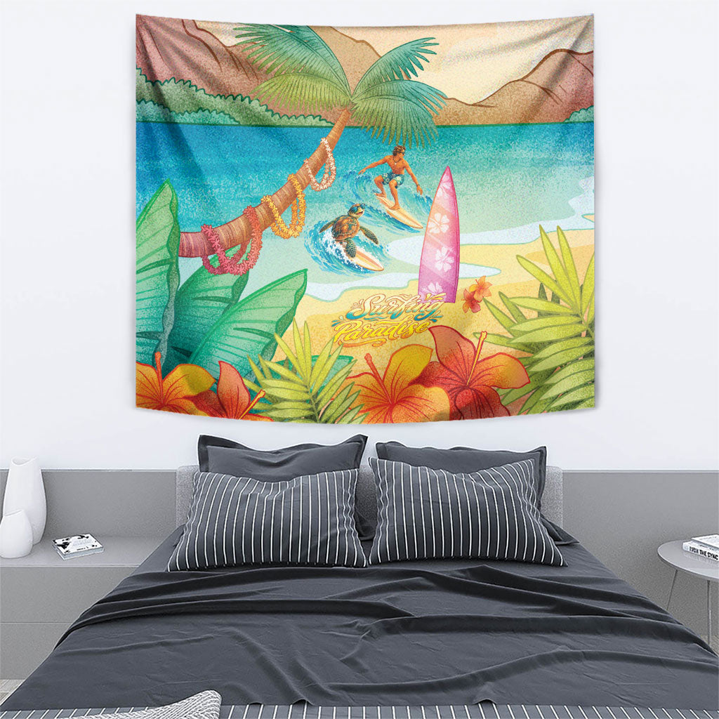 Surfing Paradise Hawaii Tapestry Tropical Flowers Beachy Vibes LT14 - Polynesian Pride