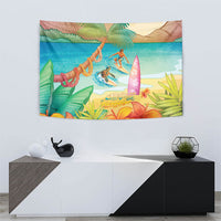 Surfing Paradise Hawaii Tapestry Tropical Flowers Beachy Vibes LT14 - Polynesian Pride