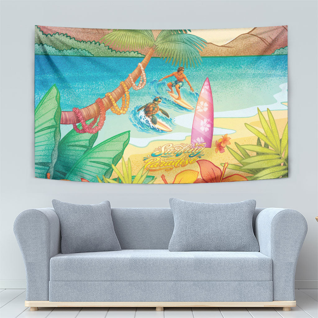 Surfing Paradise Hawaii Tapestry Tropical Flowers Beachy Vibes LT14 - Polynesian Pride