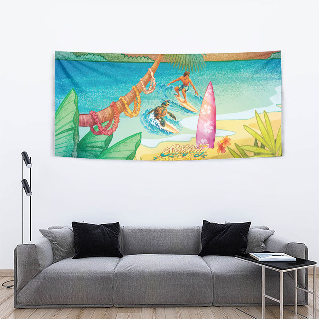 Surfing Paradise Hawaii Tapestry Tropical Flowers Beachy Vibes LT14 - Polynesian Pride