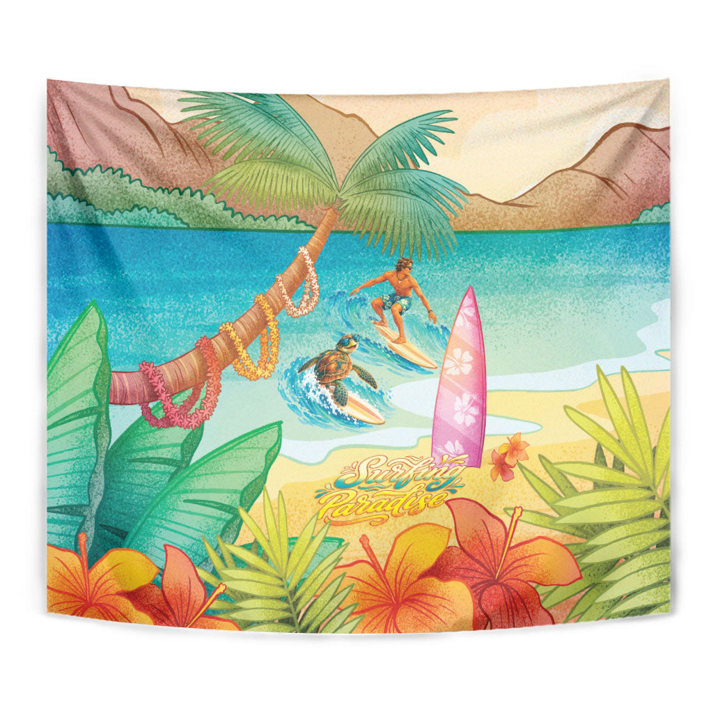 Surfing Paradise Hawaii Tapestry Tropical Flowers Beachy Vibes LT14 - Polynesian Pride