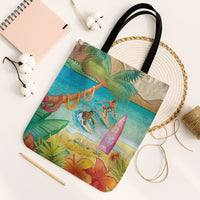 Surfing Paradise Hawaii Tote Bag Tropical Flowers Beachy Vibes LT14 Black Strap One Size Multicolor - Polynesian Pride