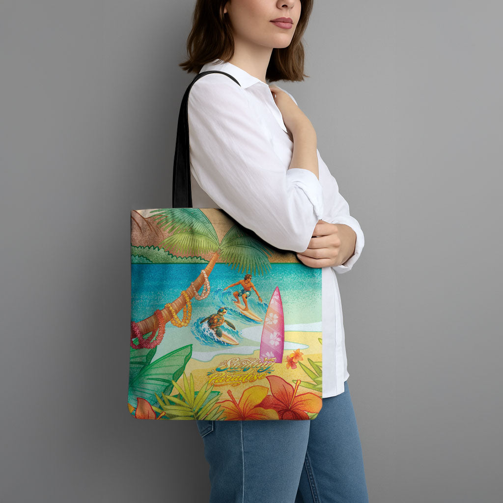 Surfing Paradise Hawaii Tote Bag Tropical Flowers Beachy Vibes LT14 - Polynesian Pride