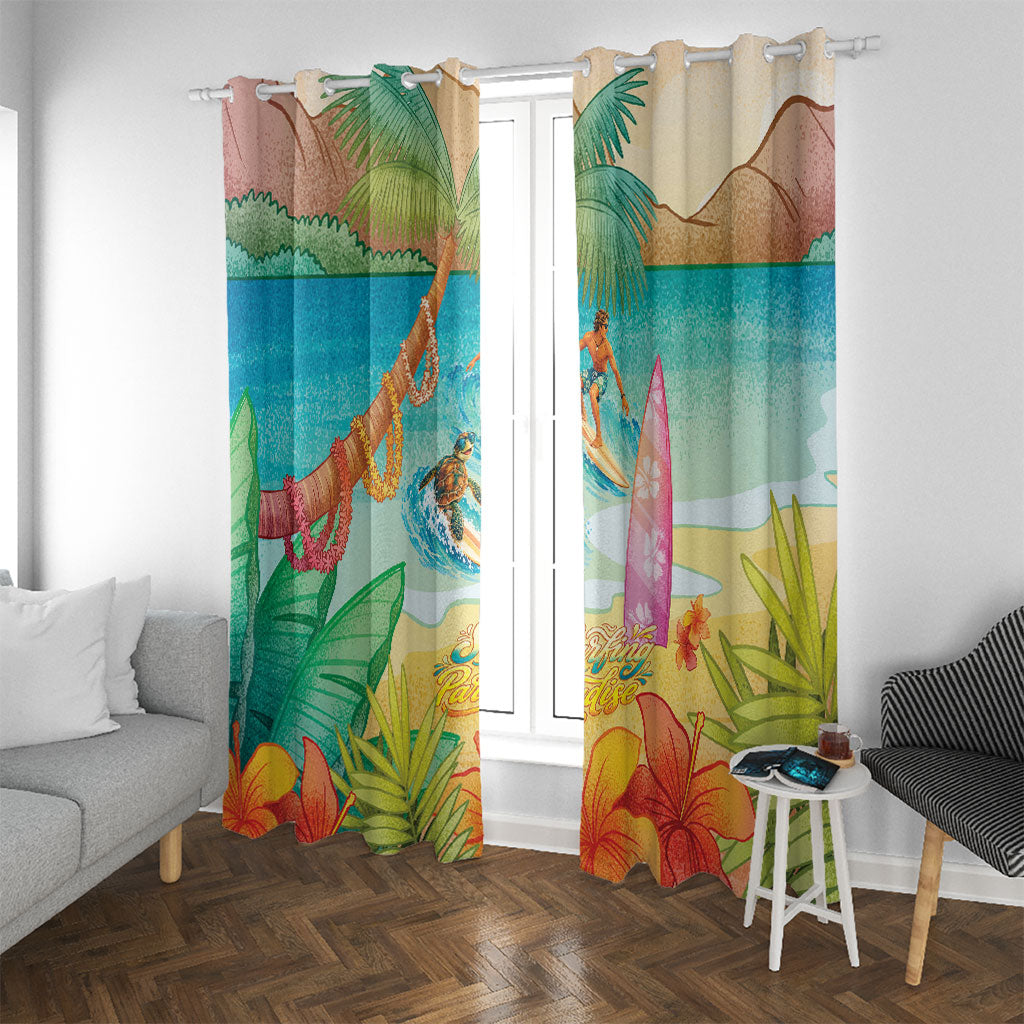 Surfing Paradise Hawaii Window Curtain Tropical Flowers Beachy Vibes LT14 With Grommets Multicolor - Polynesian Pride