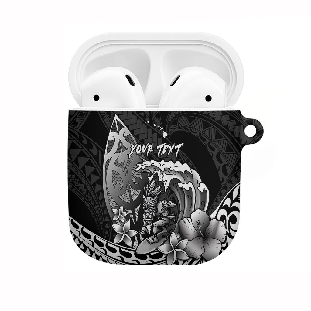 Hawaii Surfing Personalized AirPods Case Born To Surf Tiki Hawaiian Pattern LT14 Black - Polynesian Pride