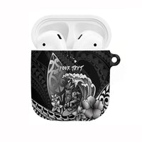 Hawaii Surfing Personalized AirPods Case Born To Surf Tiki Hawaiian Pattern LT14 Black - Polynesian Pride