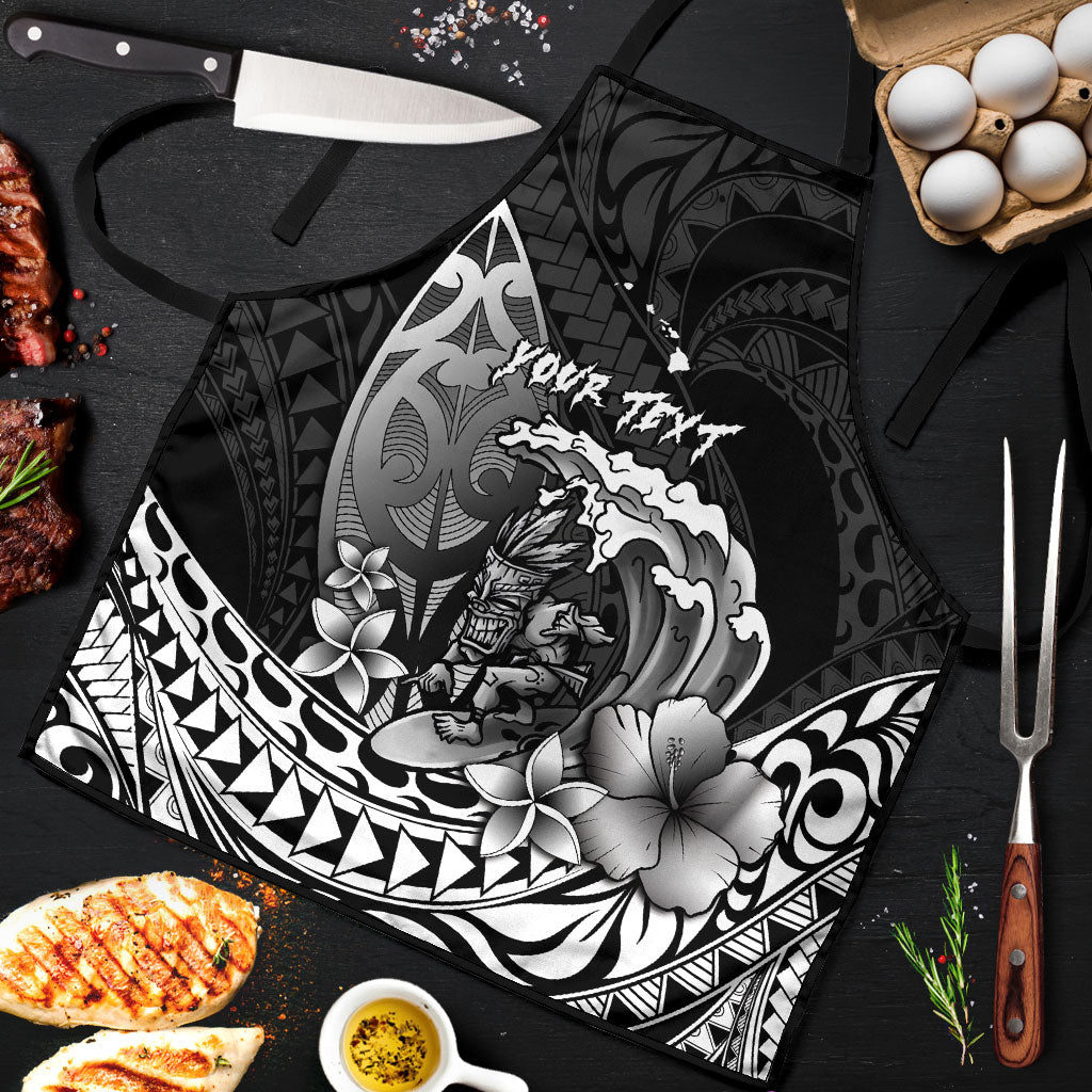 Hawaii Surfing Personalized Apron Born To Surf Tiki Hawaiian Pattern LT14 Black - Polynesian Pride