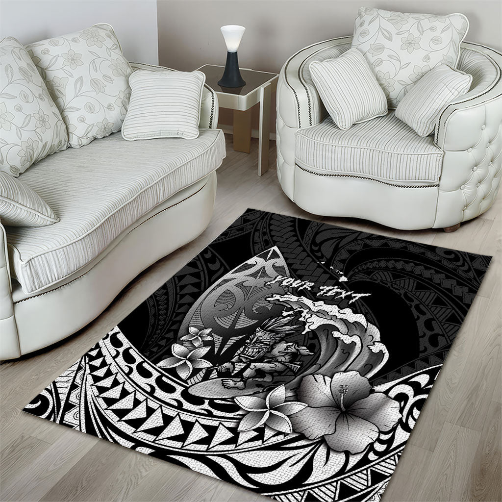 Hawaii Surfing Personalized Area Rug Born To Surf Tiki Hawaiian Pattern LT14 - Polynesian Pride