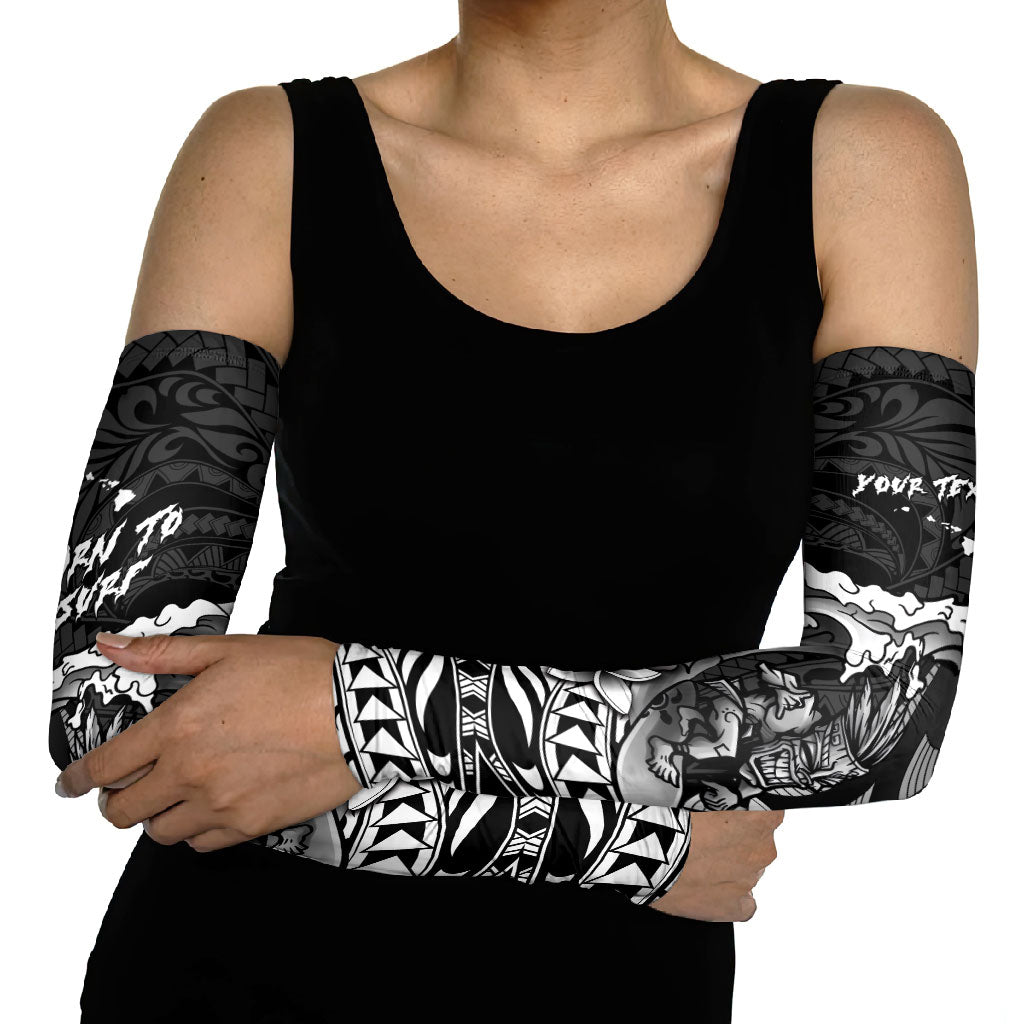 Hawaii Surfing Personalized Arm Sleeves Born To Surf Tiki Hawaiian Pattern LT14 - Polynesian Pride
