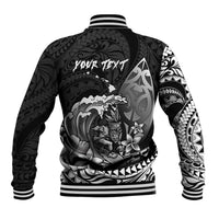 Hawaii Surfing Personalized Baseball Jacket Born To Surf Tiki Hawaiian Pattern LT14 - Polynesian Pride