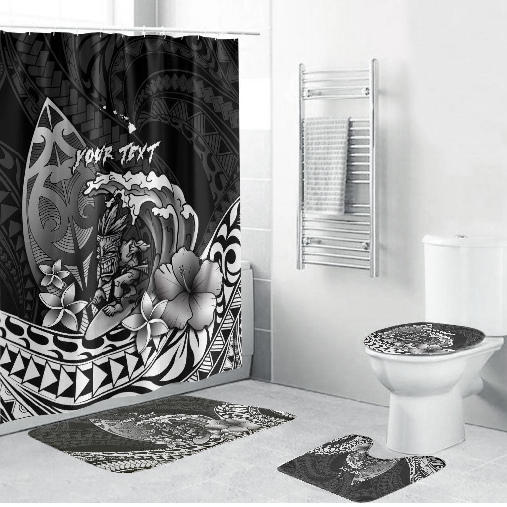 Hawaii Surfing Personalized Bathroom Set Born To Surf Tiki Hawaiian Pattern LT14 Bathroom Set (4 pcs) Black - Polynesian Pride