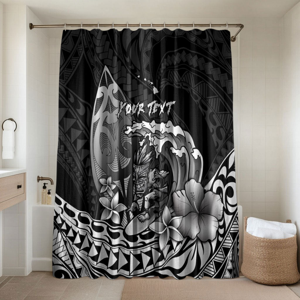 Hawaii Surfing Personalized Bathroom Set Born To Surf Tiki Hawaiian Pattern LT14 Shower Curtain Only Black - Polynesian Pride