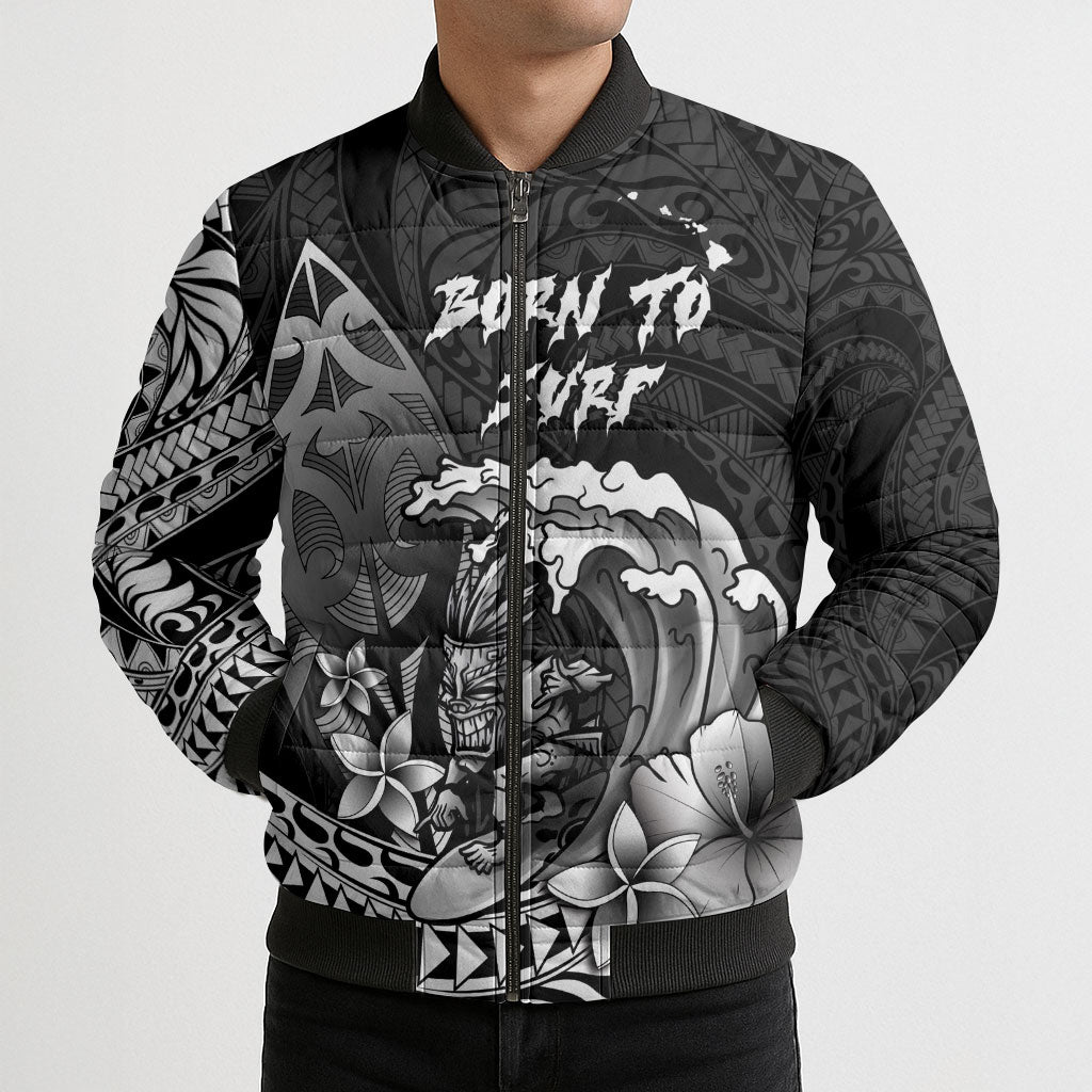 Hawaii Surfing Personalized Bomber Puffer Jacket Born To Surf Tiki Hawaiian Pattern LT14 - Polynesian Pride