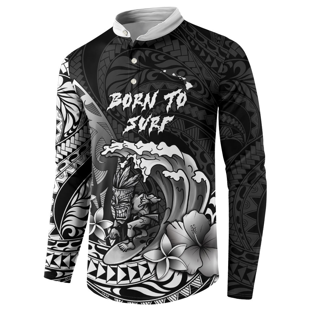 Hawaii Surfing Personalized Button Sweatshirt Born To Surf Tiki Hawaiian Pattern LT14 - Polynesian Pride