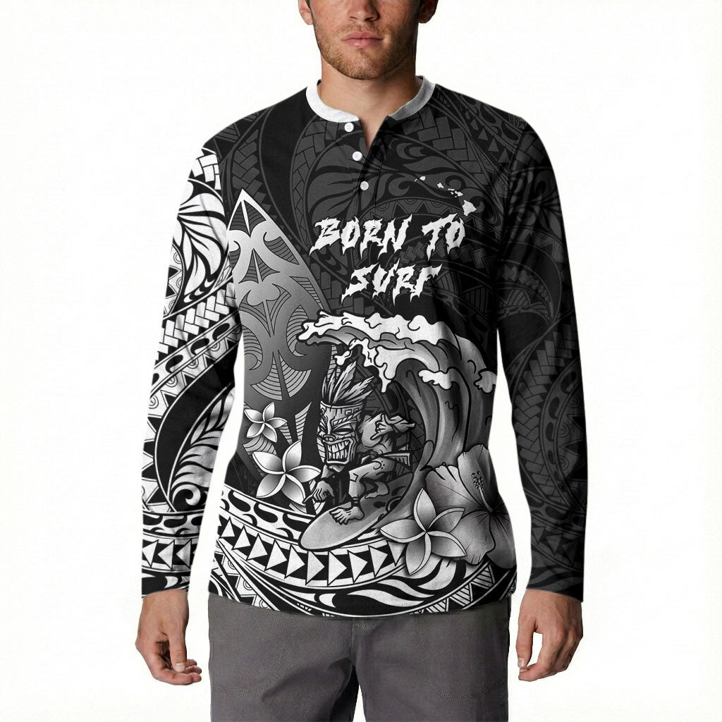 Hawaii Surfing Personalized Button Sweatshirt Born To Surf Tiki Hawaiian Pattern LT14 - Polynesian Pride