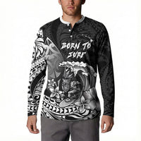 Hawaii Surfing Personalized Button Sweatshirt Born To Surf Tiki Hawaiian Pattern LT14 - Polynesian Pride