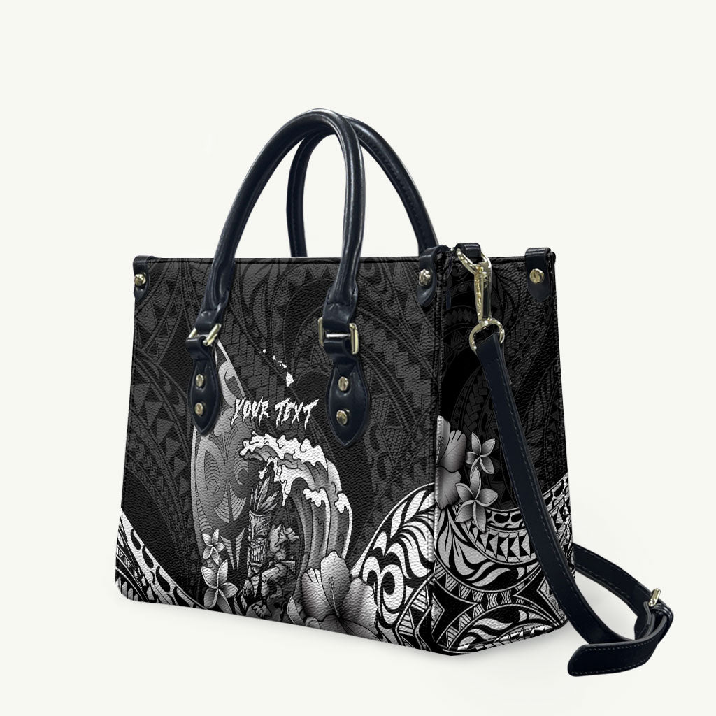 Hawaii Surfing Personalized Leather Bag Born To Surf Tiki Hawaiian Pattern LT14 Black - Polynesian Pride