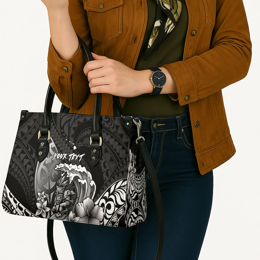 Hawaii Surfing Personalized Leather Bag Born To Surf Tiki Hawaiian Pattern LT14 - Polynesian Pride
