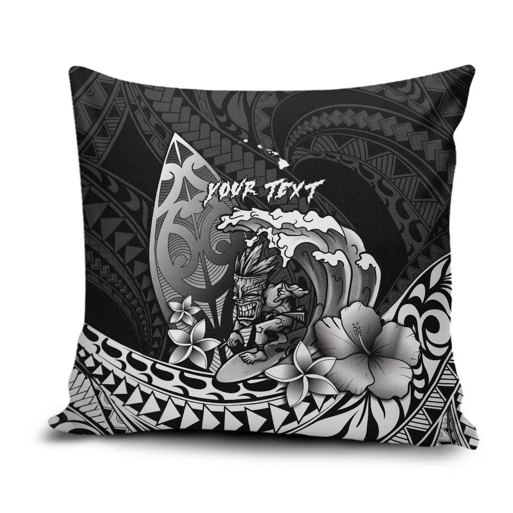 Hawaii Surfing Personalized Pillow Cover Born To Surf Tiki Hawaiian Pattern LT14 Black - Polynesian Pride