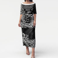 Hawaii Surfing Personalized Puletasi Born To Surf Tiki Hawaiian Pattern LT14 Long Dress Black - Polynesian Pride