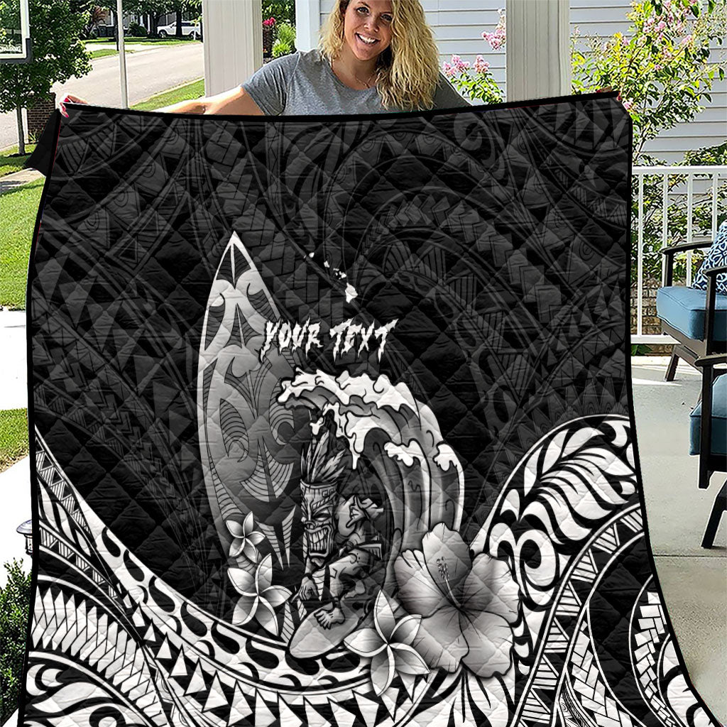 Hawaii Surfing Personalized Quilt Born To Surf Tiki Hawaiian Pattern LT14 Black - Polynesian Pride