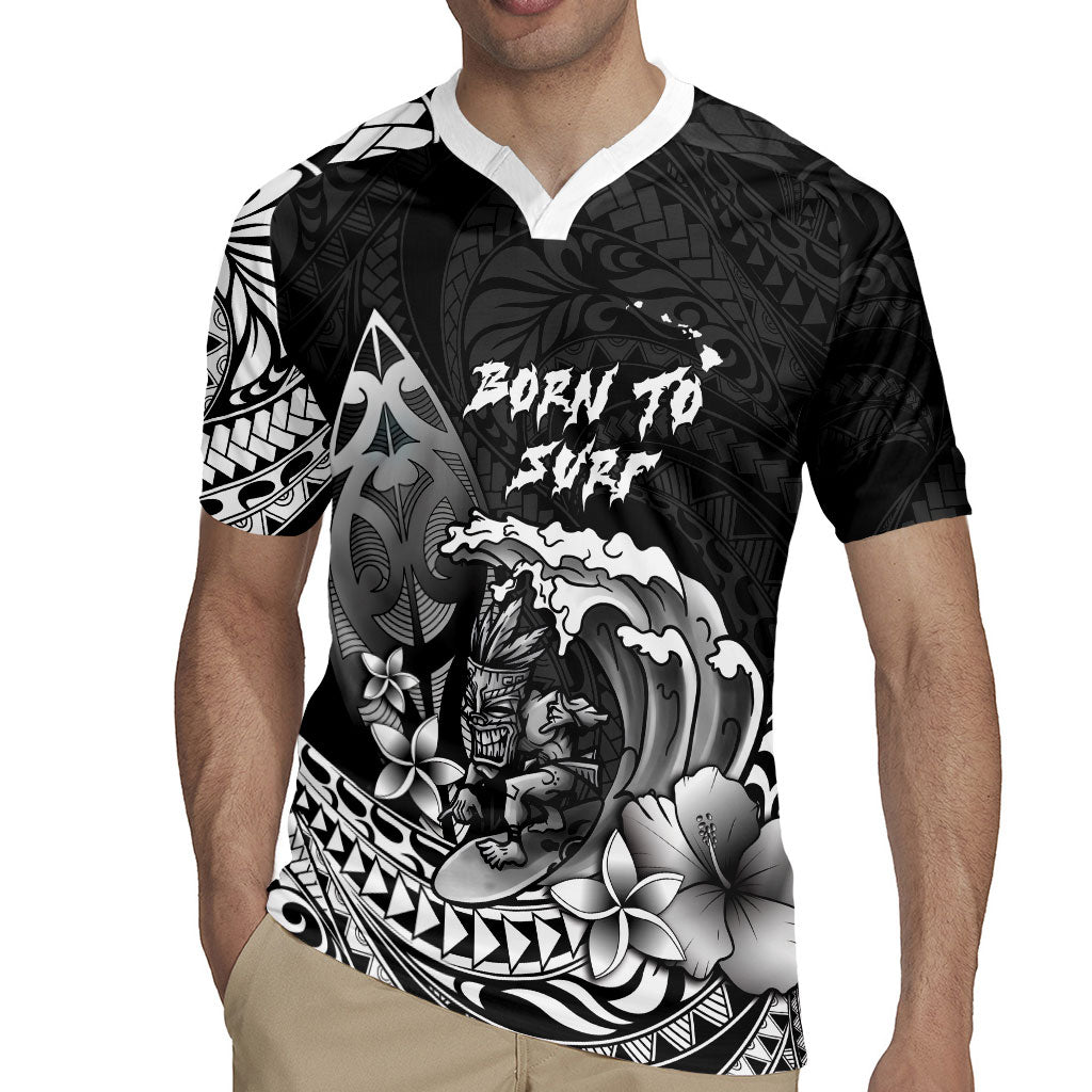 Hawaii Surfing Personalized Rugby Jersey Born To Surf Tiki Hawaiian Pattern LT14 - Polynesian Pride