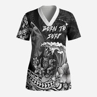 Hawaii Surfing Personalized Scrub Top Born To Surf Tiki Hawaiian Pattern LT14 Adult Black - Polynesian Pride