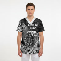 Hawaii Surfing Personalized Scrub Top Born To Surf Tiki Hawaiian Pattern LT14 - Polynesian Pride